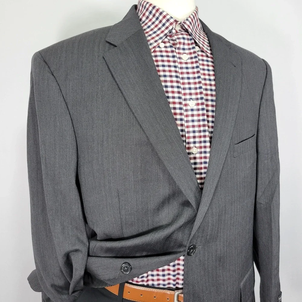 JOS‎ A BANK Signature Men's Sport Coat Blazer Two Button Gray Herringbone 48R